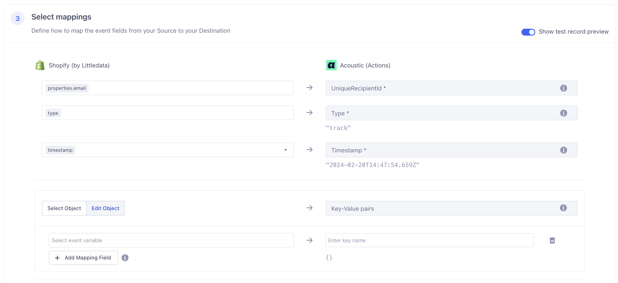 the Segment UI showing the Select Mappings window