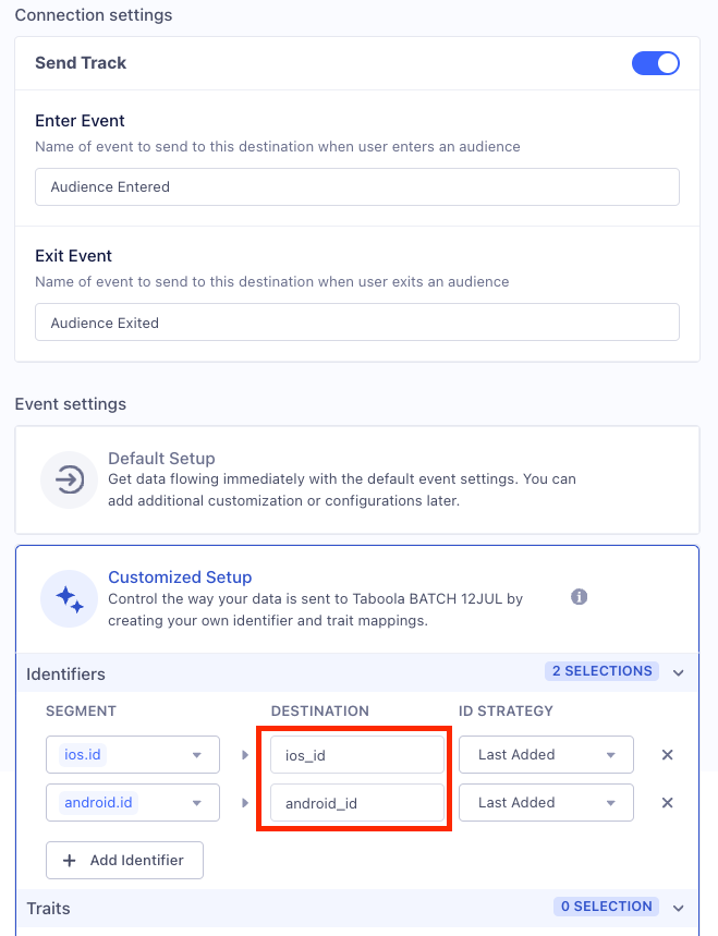 Device ID config for android.id and ios.id identifiers