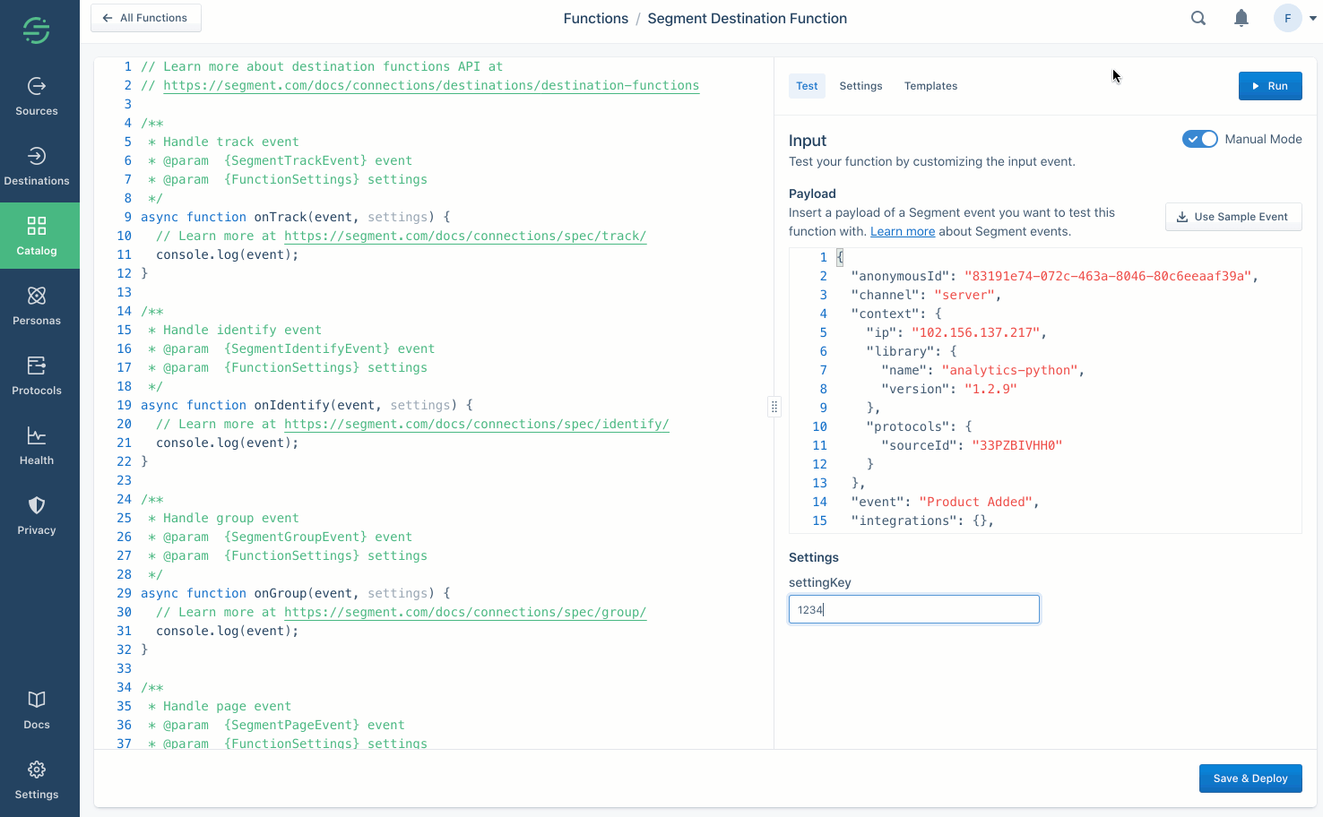 An animation showing someone clicking the run button in the Test panel and viewing a successful output