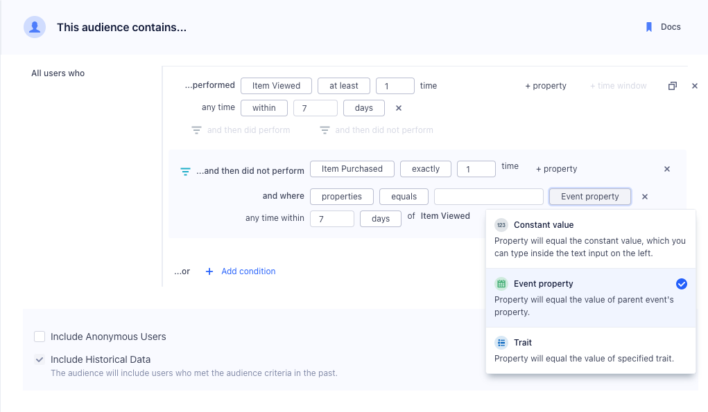 Using dynamic property references with an Audience funnel