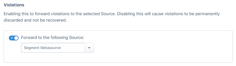Screenshot of the Violations setting on the Source settings tab.